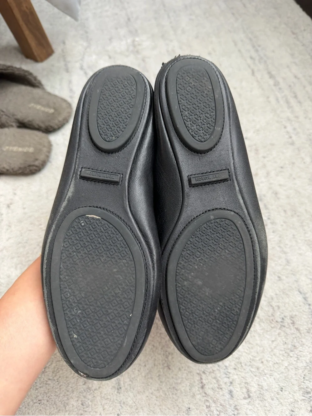 Tory Burch Minnie Black Leather Logo Ballet Flats